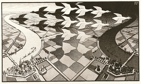 《昼と夜》
1938年　板目木版(2色刷)

