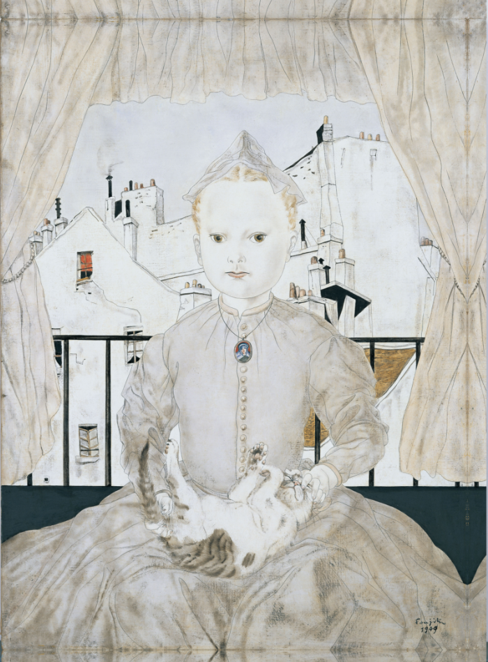 藤田嗣治《猫を抱く少女》1949年 名古屋市美術館
